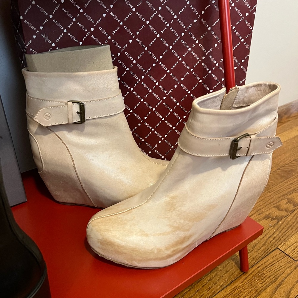 Nude Cream Wedge Ankle Boots